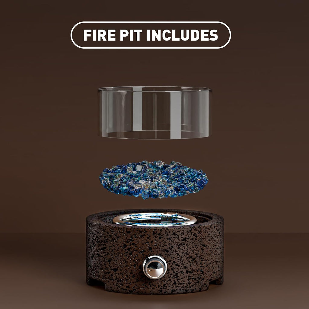 COSIEST 12' Tabletop Fire Pit, Outdoor Propane Fireplace w Magnesium Oxide Round Base, 40,000 BTU Stainless Steel Burner, Glass Rocks, Glass Wind Guard, Fits 20lb Tank Outside