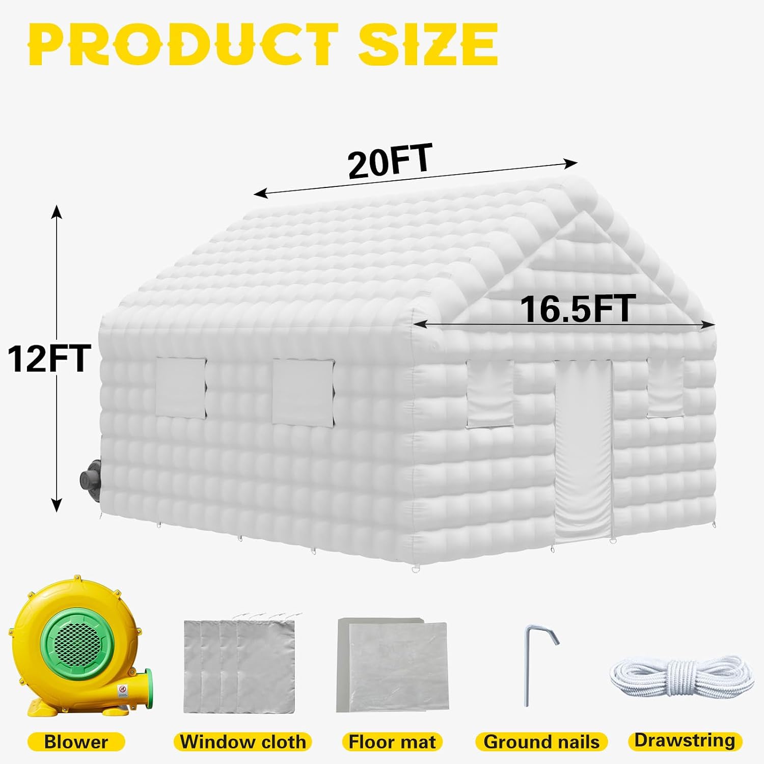 EROMMY 20x16.5x12 FT Large White Inflatable Nightclub, Blow Up Party Tent Portable with 950W Blower, Disco Night Club Tent for Adult Birthday Party Business Rental