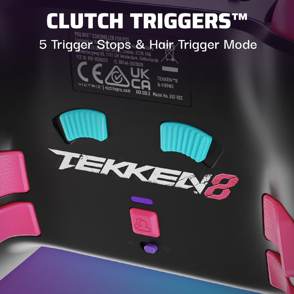 PDP Victrix Pro BFG Wireless Gaming Controller, Licensed for PlayStation, PS5/PS4/PC Gamepad, Sony 3D Audio, Modular Buttons/Triggers/Thumbstick, Customizable in App, Tekken 8 Rage Art Black/Pink/Teal