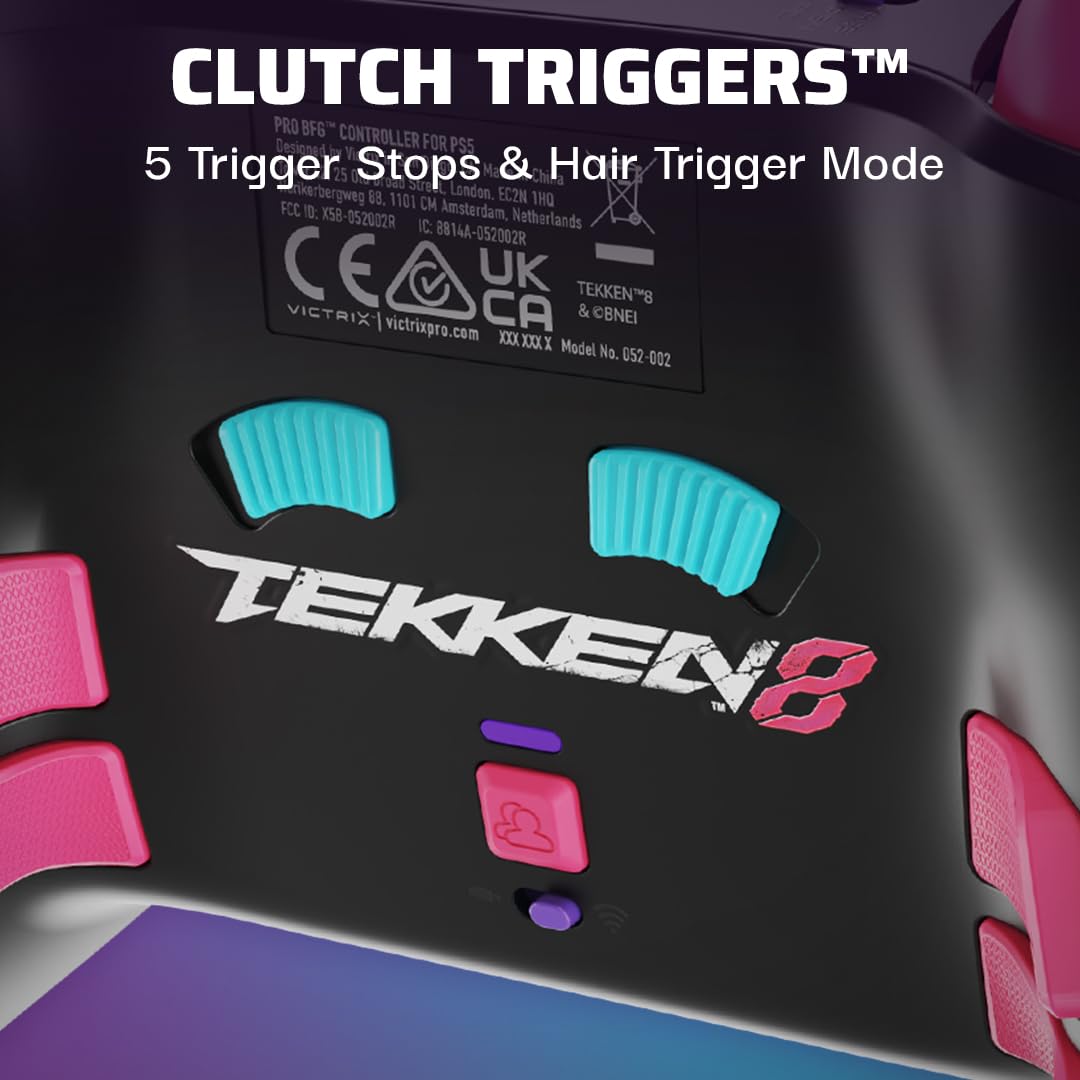 PDP Victrix Pro BFG Wireless Gaming Controller, Licensed for PlayStation, PS5/PS4/PC Gamepad, Sony 3D Audio, Modular Buttons/Triggers/Thumbstick, Customizable in App, Tekken 8 Rage Art Black/Pink/Teal