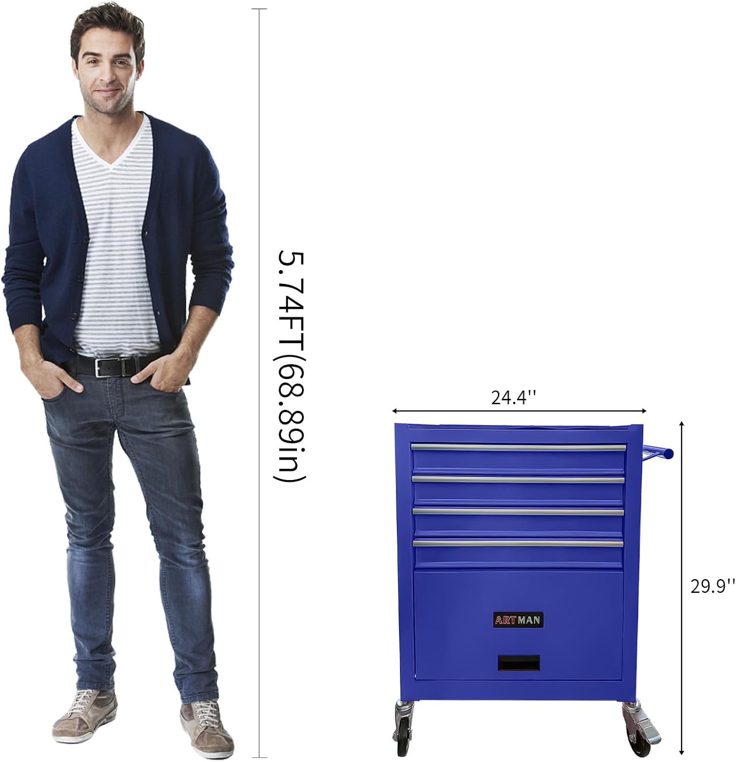 233PCS 4 Drawers Rolling Tool Box with Tool Sets, Heavy Duty Steel Garage Storage Cabinet with Lockable Wheels, Mechanic Organizer for Home, Auto, Workshop, Warehouse, Blue