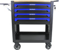 4 Drawers Tool Chest on Wheels,Tool Storage Cart with Wooden Top,Drawers Rolling Tool Box Organizer Tool Case with Lock for Garage,Warehouse,Workshop,Repair Shop (4 Drawers-35.4'H-Black&Blue)