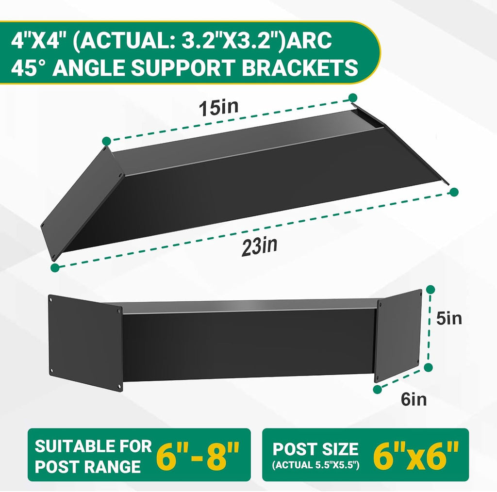 4''X4'' (Actual: 3.2''X3.2'') 45 Degree Angle Support Bracket 4pcs, Heavy Duty Pergola Brackets for Gazebos, Porches, Wood Post and Beam 45 Degree Bracket