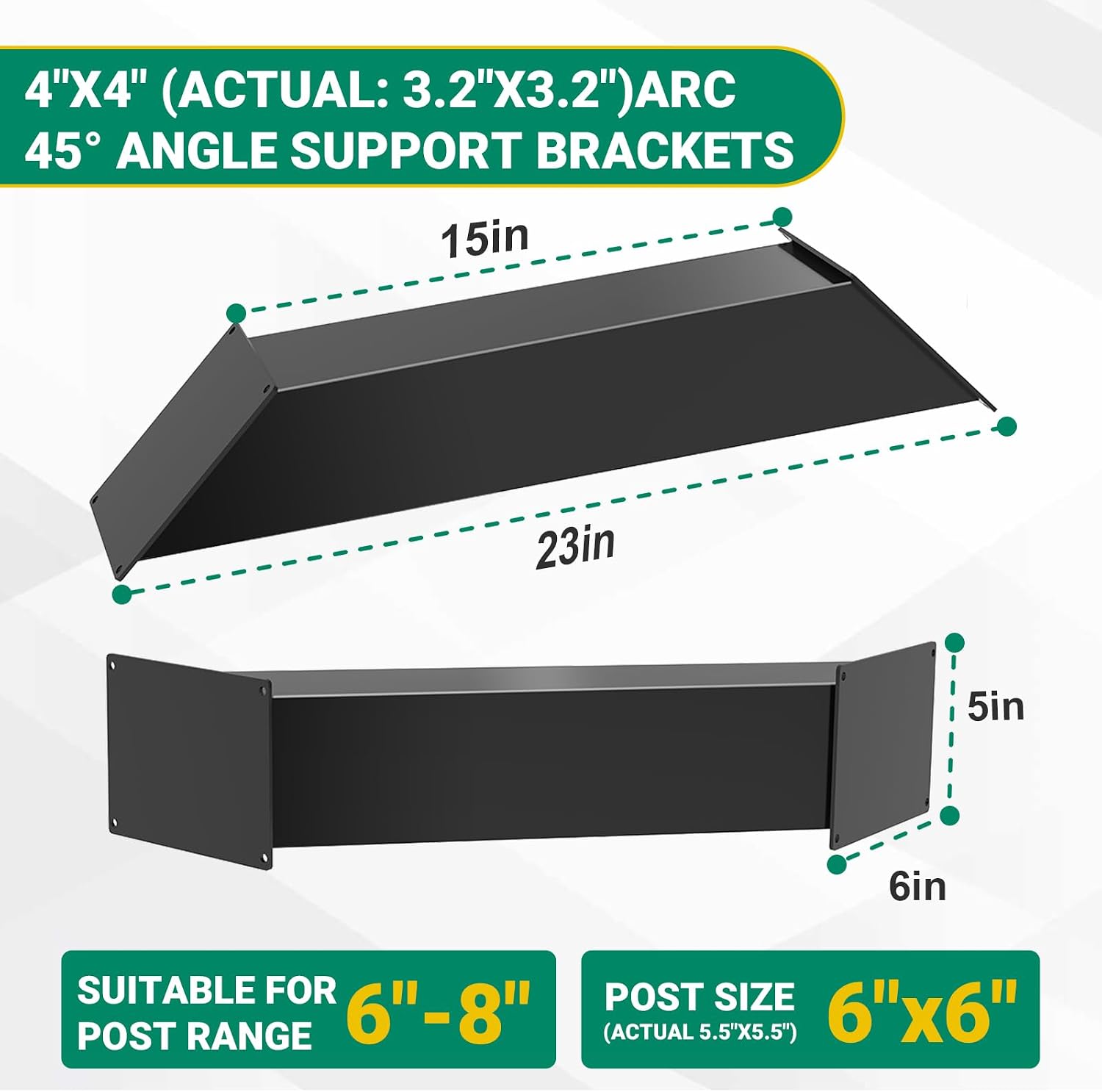 4''X4'' (Actual: 3.2''X3.2'') 45 Degree Angle Support Bracket 4pcs, Heavy Duty Pergola Brackets for Gazebos, Porches, Wood Post and Beam 45 Degree Bracket