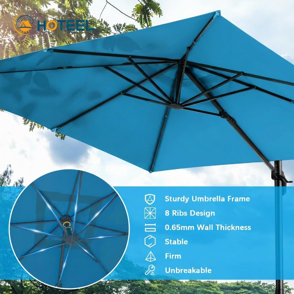 Hoteel 10ft Patio Umbrella Heavy Duty Aluminum Windproof & Shade Provision Outdoor Cantilever Square Offset Large Umbrella Height Adjustable with 360°Rotation for Patio Pool Deck Gazebo, Light Blue