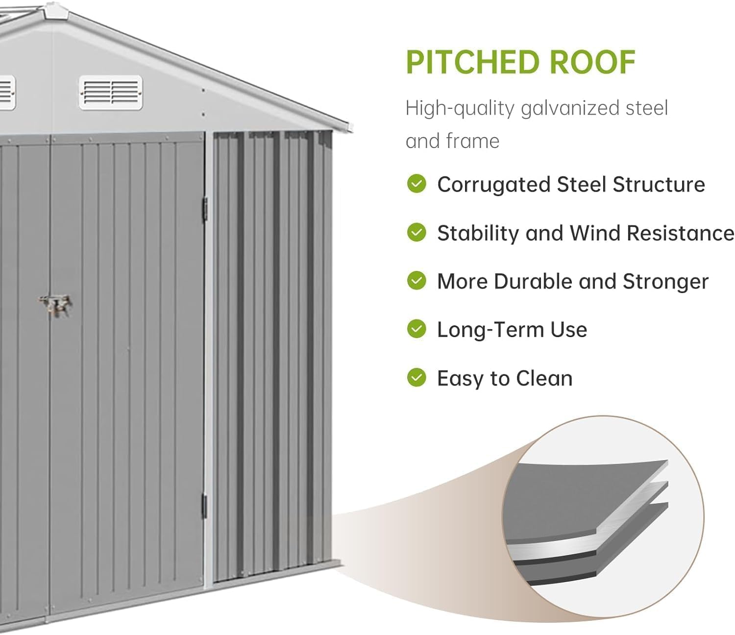 10X12 Ft Outdoor Metal Storage Shed with Roof, Weatherproof Steel Tool Shed with Lockable Door for Lawn Mower, Bike & Garden Equipment Storage