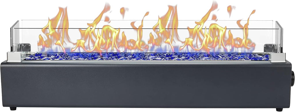 28-inch Table Top Propane Fire Pit, 40,000 BTU Tabletop Firepit for Patio, Outdoor Portable Rectangular Fire Bowl w/Wind Glass Shield, Glass Rocks - Carbon Gray