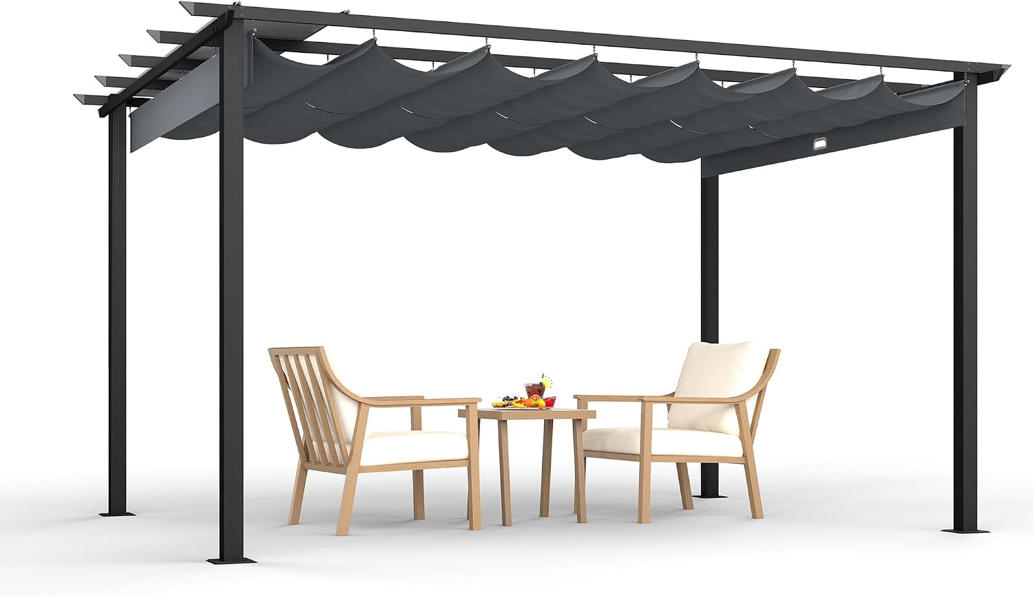 HAPPATIO 10' X 13' Retractable Pergola with Sun Shade Canopy, Patio Aluminum Frame Shelter for Backyards, Gardens, Porch, Includes Ground Studs and Expansion Screws (Grey)