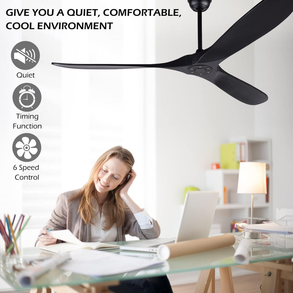 72 Inch Black Ceiling Fan No Light ，Wood Outdoor Ceiling Fans for Patios Living Room Gazebo Mid Century Modern Exterior Extra Large Waterproof Ceiling Fan without Light with Downrod