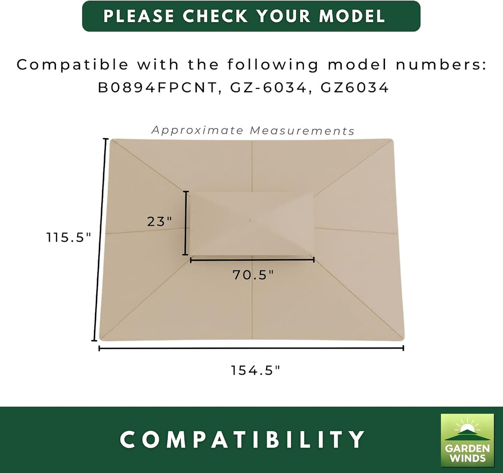 Garden Winds Reinforced Replacement Canopy Top Cover Compatible with The GZ-6034, GZ6034 FDW 10' x 13' Gazebo - Classic Sand, Riplock 350