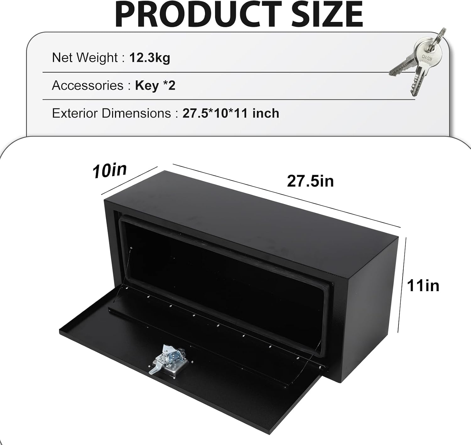 27 Inch Underbody Tool Boxes for Truck 2 Pack, 27.5 x 10 x 11 Inch Steel Under Body Storage Box with T-Handle Latch, Waterproof Heavy Duty Toolbox for Pickup Truck RV, Black (Pack of 2)