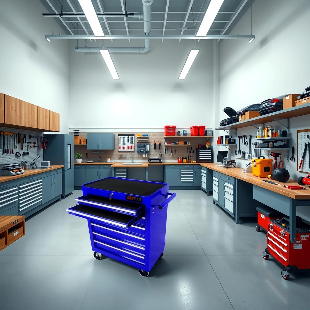 Mini Tool Box,Tool Box with Wheels, Lockable Rolling Tool Chest, Caja de herramientas para mecánico, Tool Box with Wheels,Work Table for Garage & Repair Shop,Warehouse, Workshop (Blue)