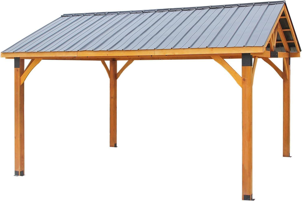 U-MAX 14' x 12' Wooden Gazebo on Clearance, BBQ Gazebo for Outdoor Grill with Thermal Insulated Polycarbonate Pyramid Hip Roof, Pergolas and Gazebos Clearance for Backyard Deck Garden Patio