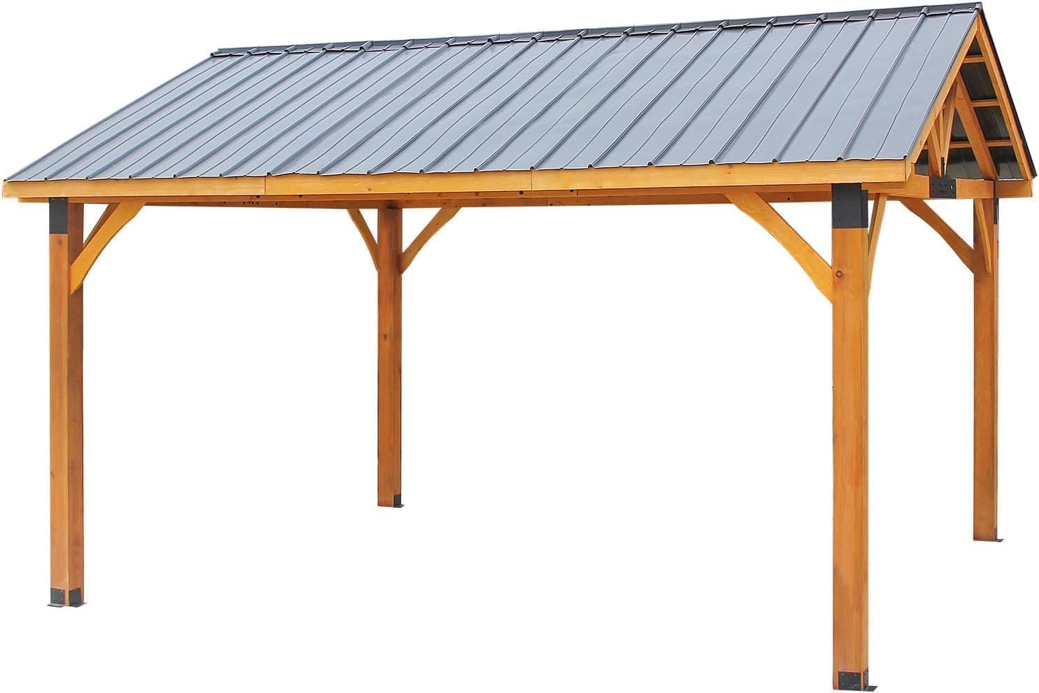 U-MAX 14' x 12' Wooden Gazebo on Clearance, BBQ Gazebo for Outdoor Grill with Thermal Insulated Polycarbonate Pyramid Hip Roof, Pergolas and Gazebos Clearance for Backyard Deck Garden Patio