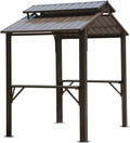 【LuckyNote】8×5FT Hardtop Grill Gazebo, Outdoor BBQ Gazebo w/Galvanized Steel Double Roof, Permanent Sun Shade Grill Canopy Shelter with 2 Side Shelves and Ceiling Hook for Patio Deck,2 parcels (Brown)