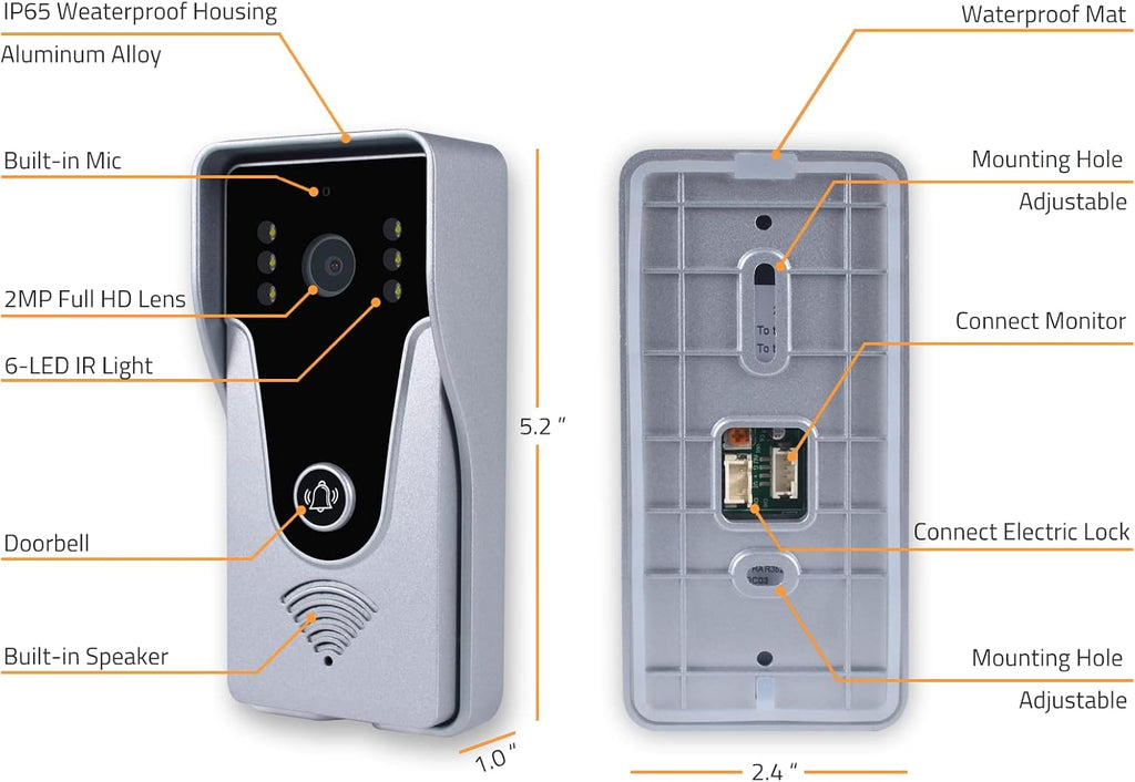 Wireless Video Doorbell Intercom with Monitor System, WiFi Video Intercom 1080P HD Metal Camera, 7 Inch Monitor with 32G Card Record, Tuya APP, 2-Way Audio, Unlock for Home Security System