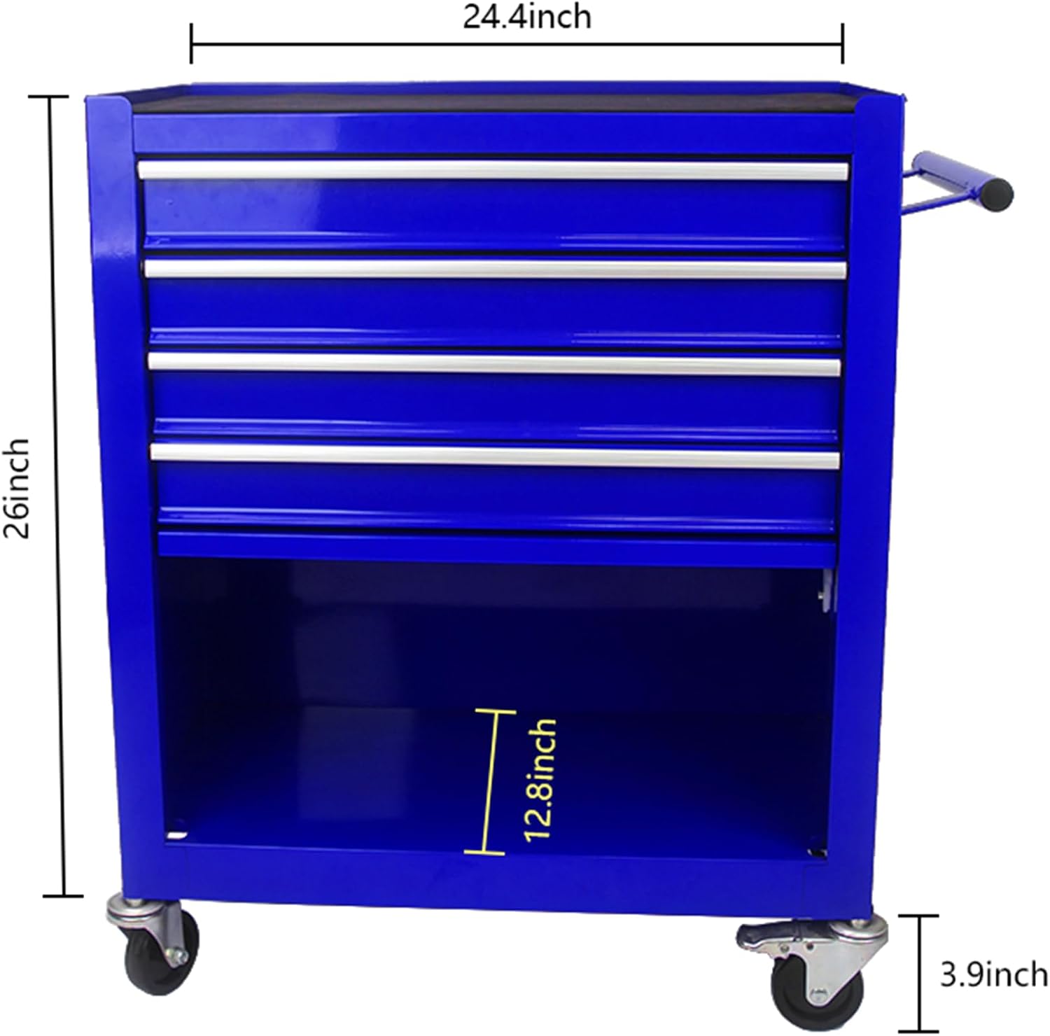 Campfun 4-Drawer Rolling Tool Cart, Metal Tool Storage Organizer Cabinet with Interlock System and Wheels, Multifunctional Mechanic Tool Chest for Garage, Warehouse, Workshop Repair Shop, Blue