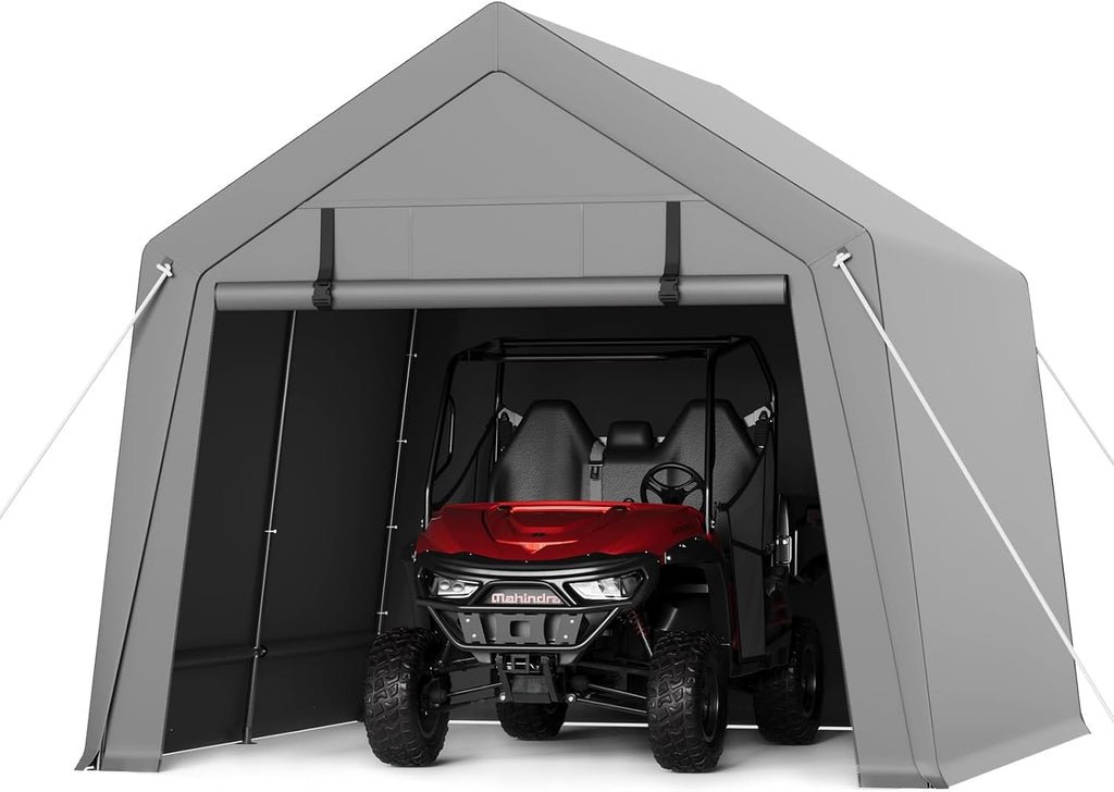 10 x 10 ft Carport Storage Shed, Shelter Logic with 2 Roll-up Zipper Door, Heavy Duty Waterproof Tarp, Storage Tent for ATV, Motorcycle, Bike, Garden Tools, Firewood