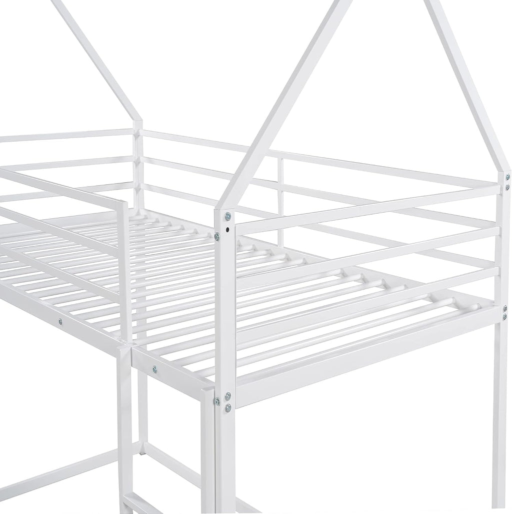 SOFTSEA Junior's Metal Twin Over Twin Bunk Bed Low House Bunk Beds for Kids