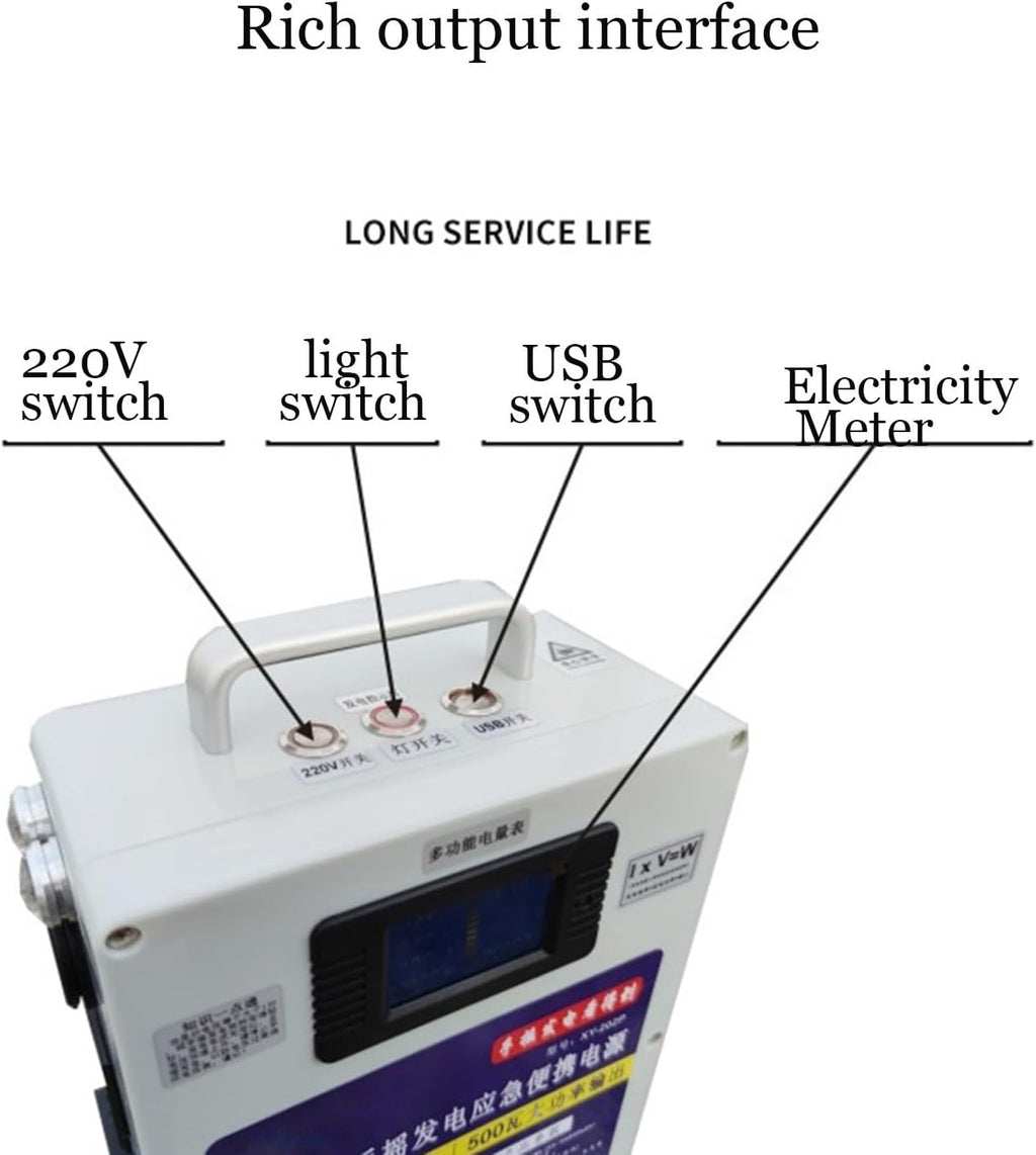 Outdoor Large Capacity Hand Crank Generator 220V 500W High Power Generator 12V Outdoor Hand Crank Generator Emergency Electric Camping