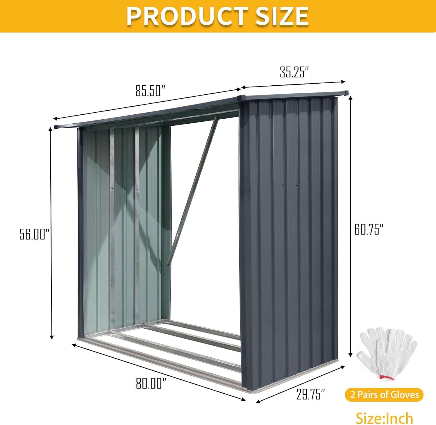 7.1 * 2.5FT Large Outdoor Steel Firewood Rack with Sloped Roof, Heavy Metal Wood Storage Shed for Logs, Pellets & Lumber
