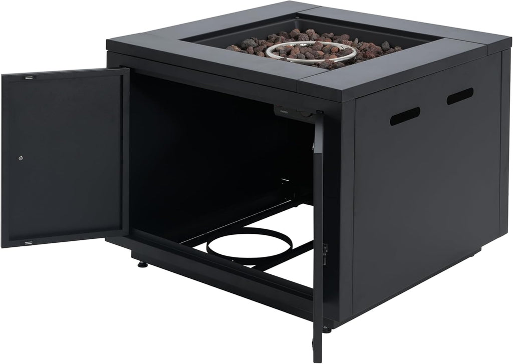 Christopher Knight Home Senna Outdoor Fire Pit with Lava Rocks and Protect Cover, Galvanized Steel Construction Tank Table, 40000 BTU Square Tabletop Fire Pit, Patio Gas Fireplace Table, Black