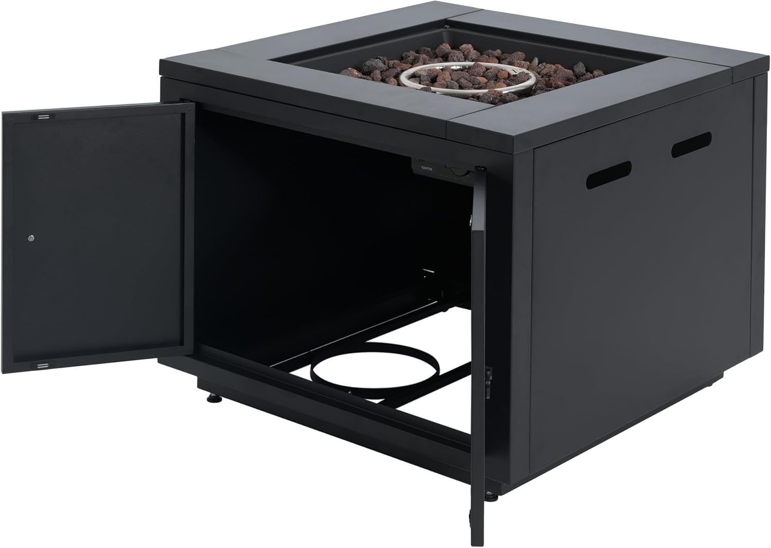 Christopher Knight Home Senna Outdoor Fire Pit with Lava Rocks and Protect Cover, Galvanized Steel Construction Tank Table, 40000 BTU Square Tabletop Fire Pit, Patio Gas Fireplace Table, Black