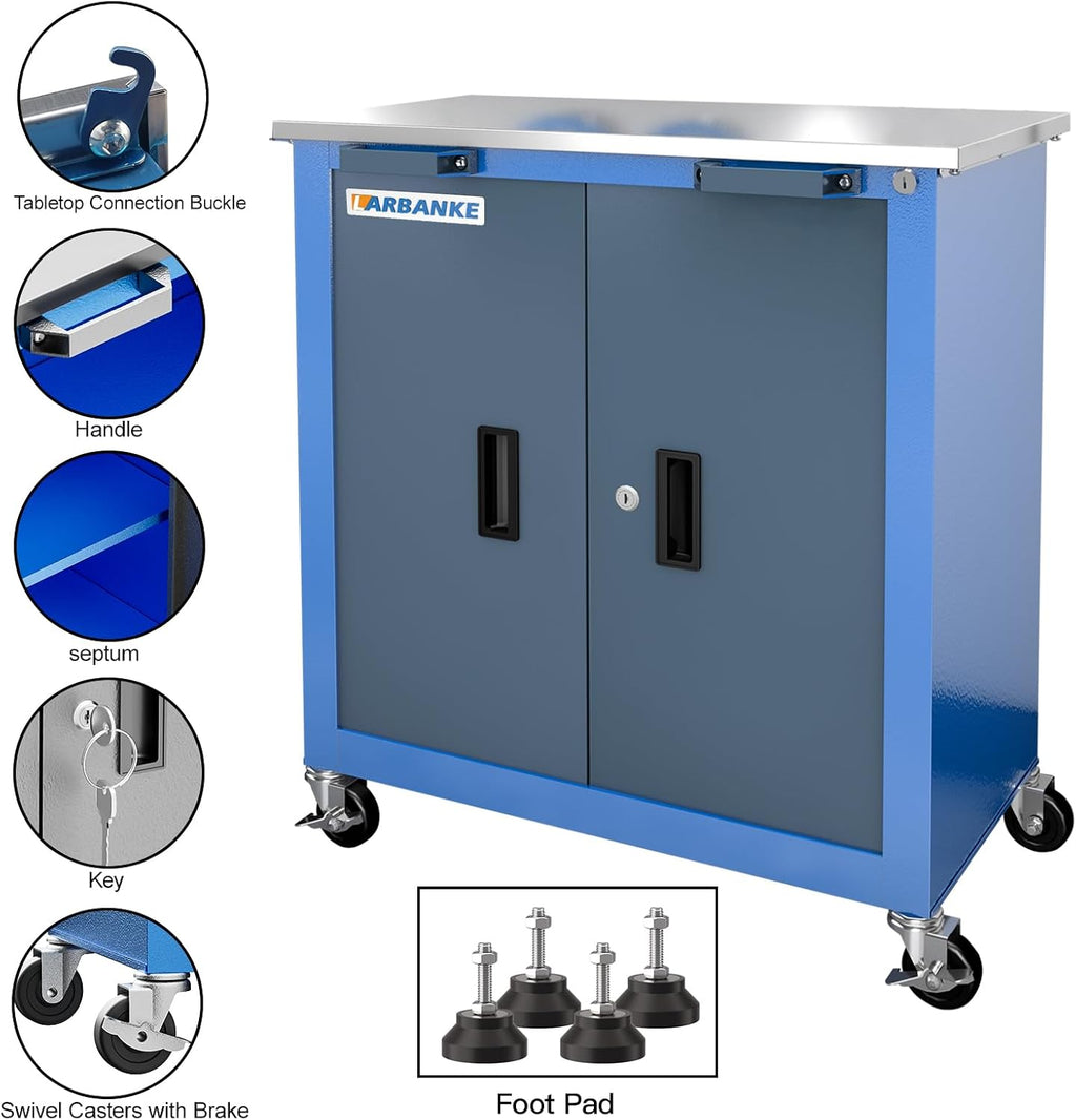 LARBANKE Combination Tool Chest with Lock,5-Drawer/2 Door Tool Cabinet can be Interconnected,Rolling Tool Chest with Wheels and Padded Feet,with Stainless Steel Protective Film Countertop