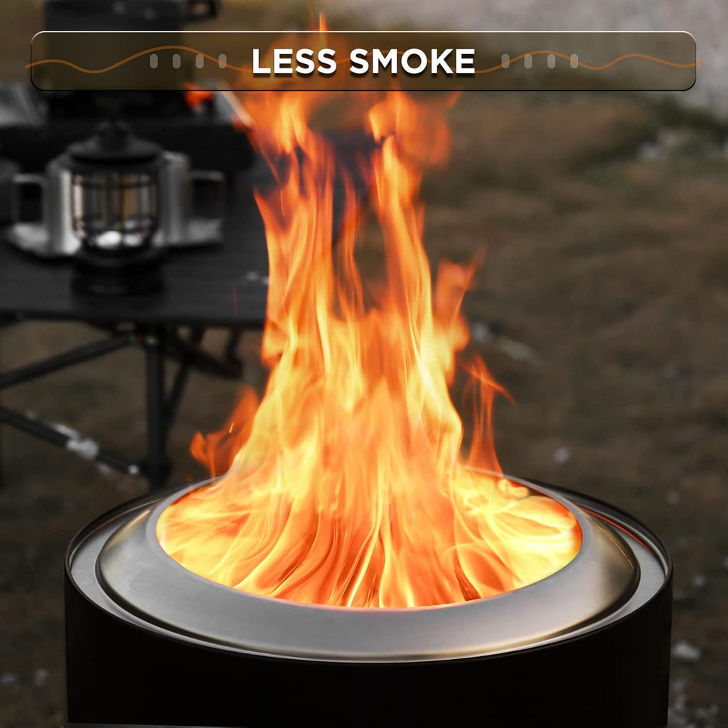 TURBRO 19 Inch Smokeless Fire Pit for Outdoor Wood Burning, Portable Stainless Steel Camping Stove with Stand, Removable Ash Pan, Waterproof Storage Bag, Unique Nested Design, Pluto R19-PG, Black
