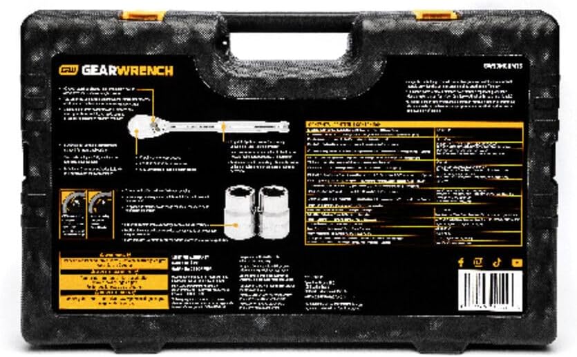 GEARWRENCH 185 Piece Mechanics Hand Tool Set - 1/4', 3/8', & 1/2' Drive | 90 Tooth | SAE & Metric | GW90MCBMTS