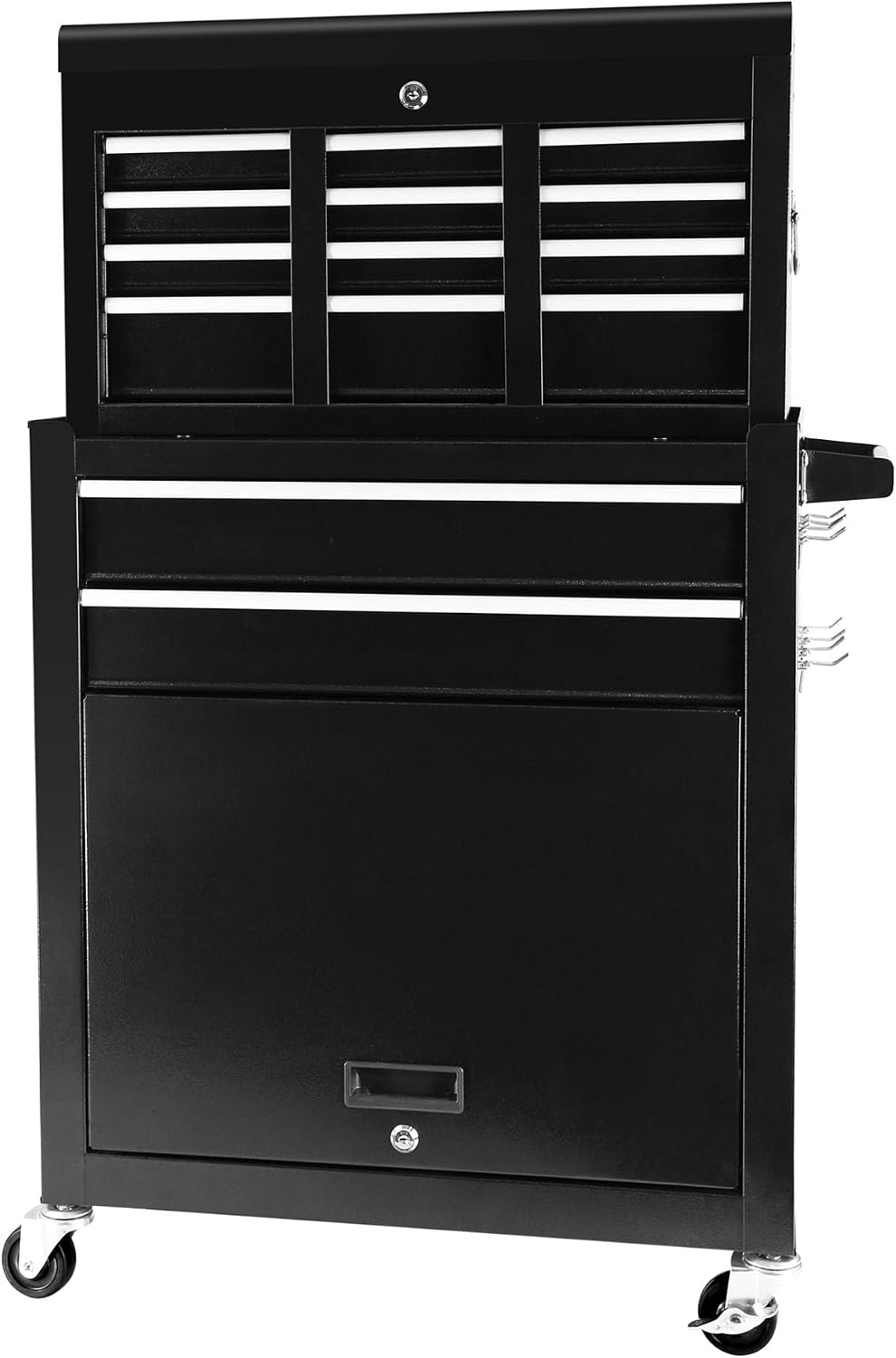 HRVEOCEI Rolling Tool Chest with Drawers, Metal Tool Cabinet on Wheels with Detachable Top Tool Box, 8-Drawer Tool Cart with Adjustable Shelf and Locking Mechanism (8-Drawer Black)