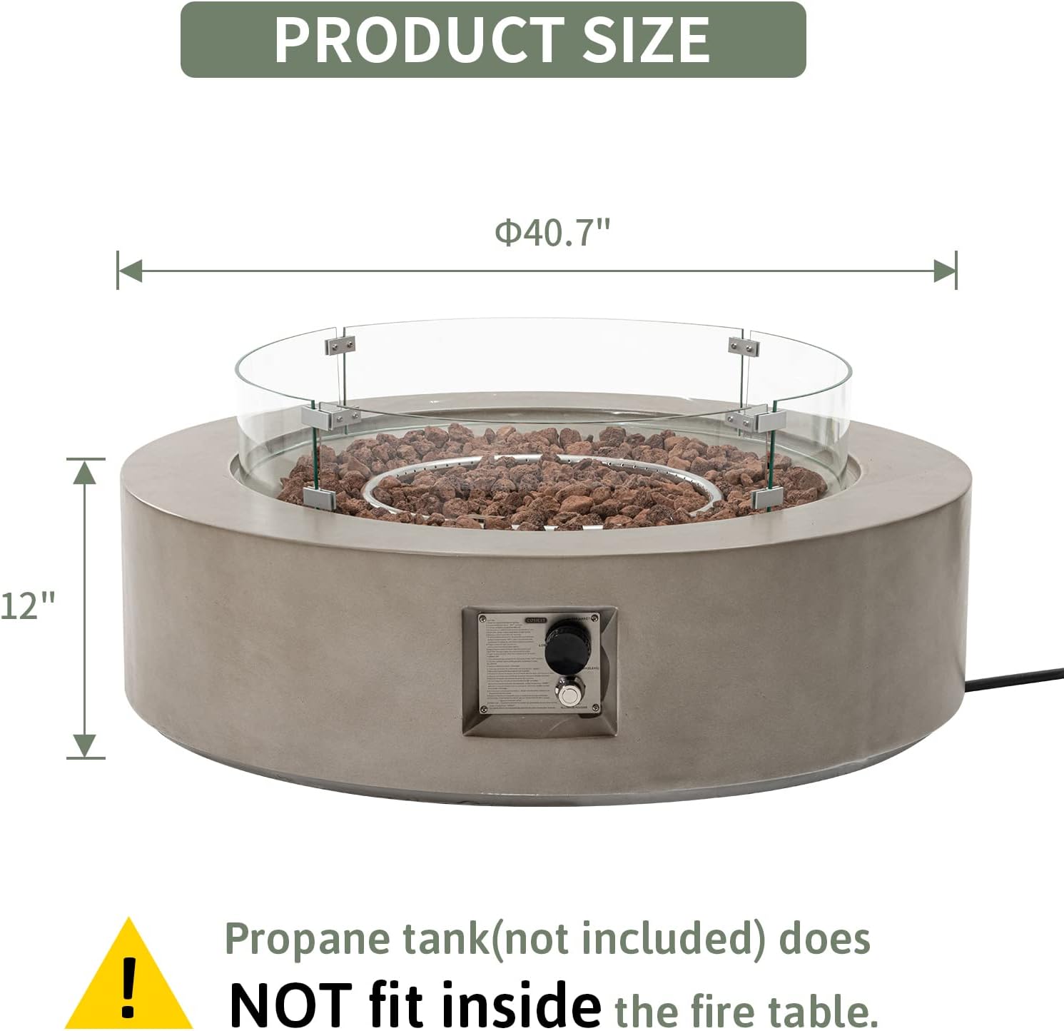 COSIEST Outdoor Propane Fire Pit Coffee Table w Gray 42 inch Round Base Patio Heater, Certified, 50,000 BTU Stainless Steel Burner, Wind Guard, Tank Outside, Free Lava Rocks, Waterproof Cover