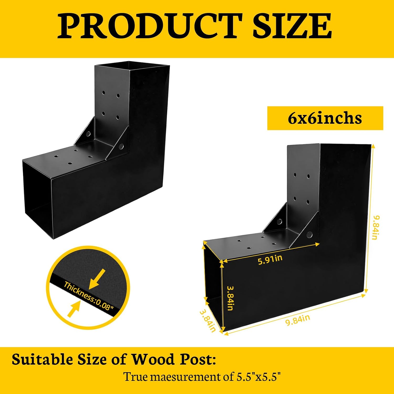 Pegola Bracket Kits,2-Way L-Shaped Woodwork Brackets for 4' x 4' (Actual:3.5'x3.5') Lumber,DIY Gazebo Brackets for Patio Pergolas, Gazebos, Log Cabin W/Hardware - 4Pack…