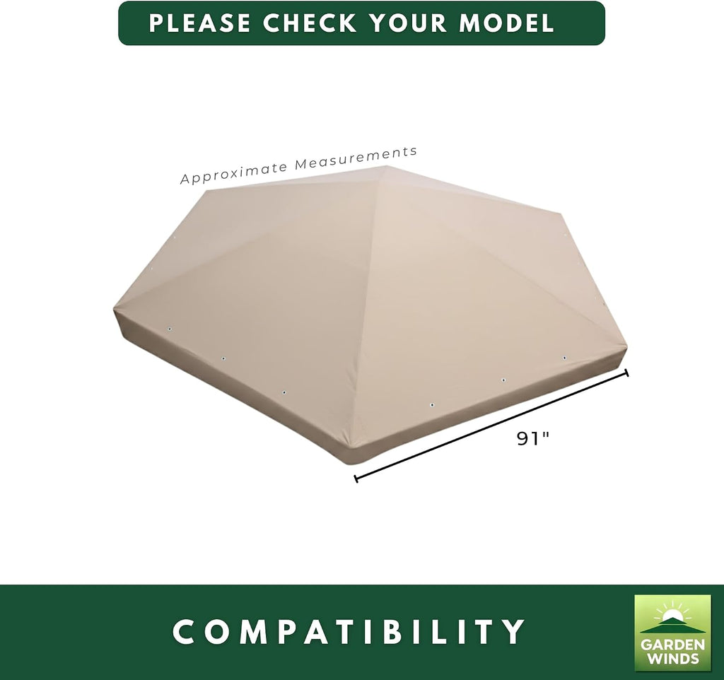 Garden Winds Reinforced RipLock 350 Replacement Canopy Top Cover Compatible with Wood Hexagon Trellis Gazebo - Beige