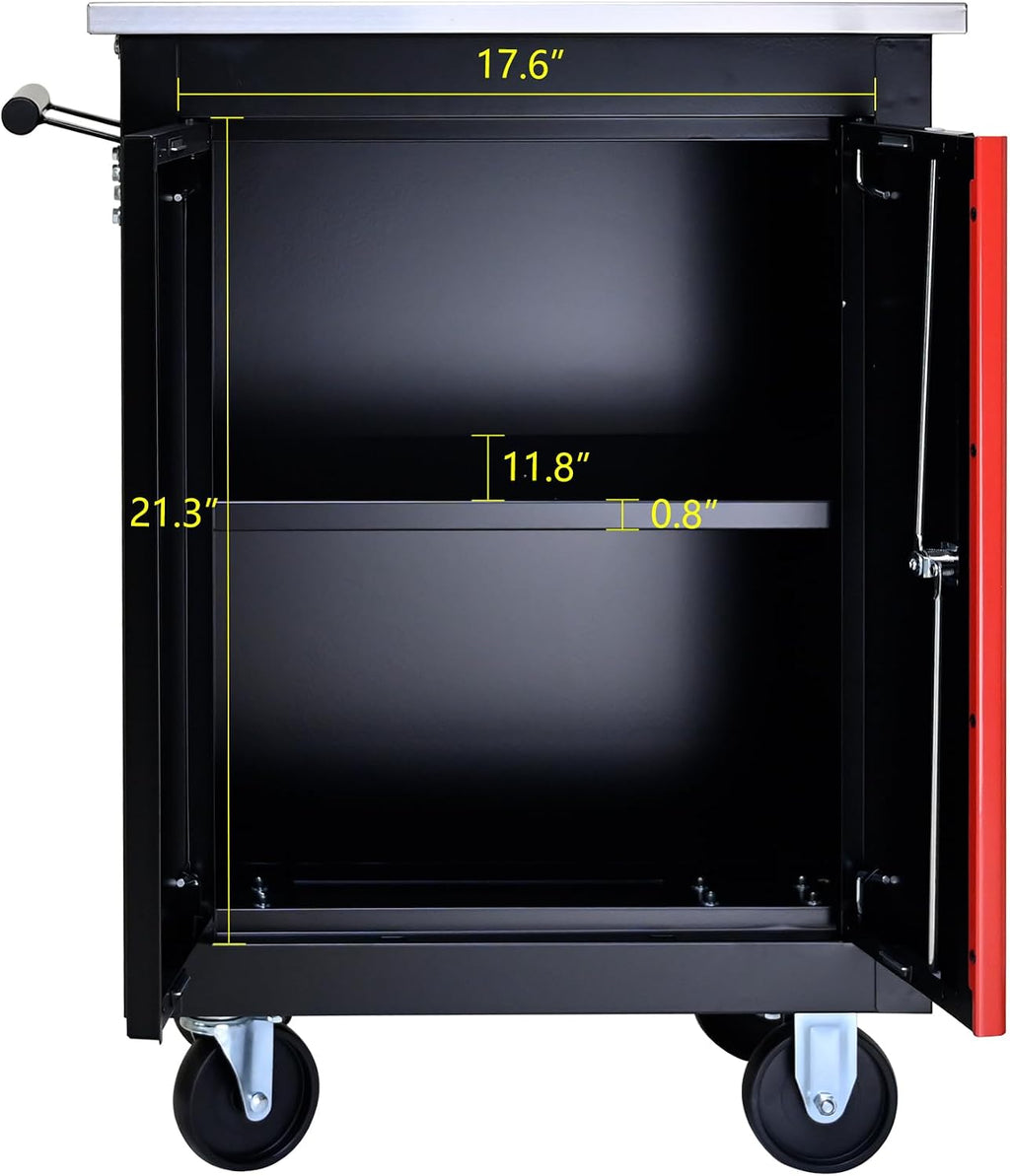 Double Door Rolling Tool Chest Cart.Movable and Lockable Partition with Lock Multi-Functional Hardware Storage Tool Car Auto Repair Locker.Tool Storage Cart for Garage,Workshop,Warehouse