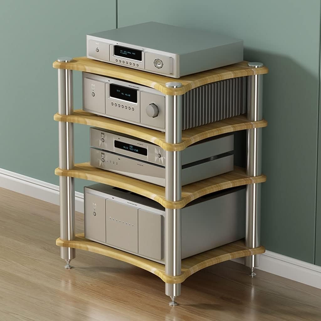1/2/3/4-layer HiFi Audio Cabinet Audio Rack Video Components Cabinet with Shock-Absorbing Feet Stereo Equipment Gaming Consoles Streaming Devices (Color : Brown-A, Size : 60 * 48 * 85cm(4Tie
