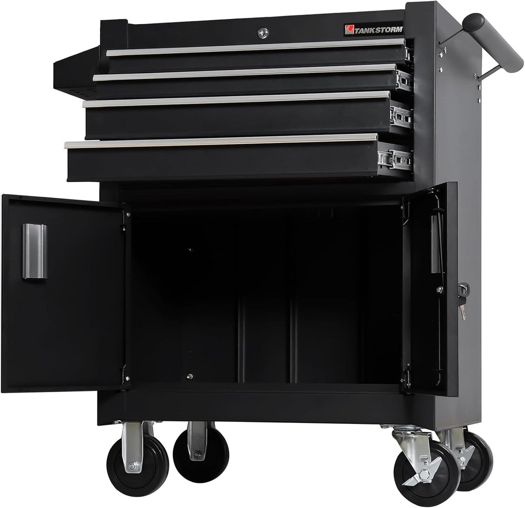 4-Drawer Rolling Tool Chest with Cabinet, Heavy Duty Metal Tool Box on Wheels, Lockable Rolling Tool Cabinet with Drawers & Doors, Garage Tool Storage Organizer for Workshop, Repair Shop