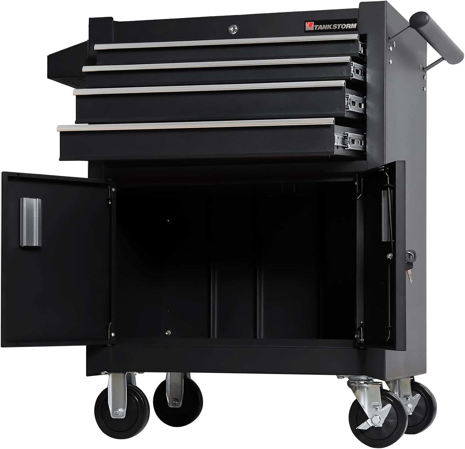 4-Drawer Rolling Tool Chest with Cabinet, Heavy Duty Metal Tool Box on Wheels, Lockable Rolling Tool Cabinet with Drawers & Doors, Garage Tool Storage Organizer for Workshop, Repair Shop