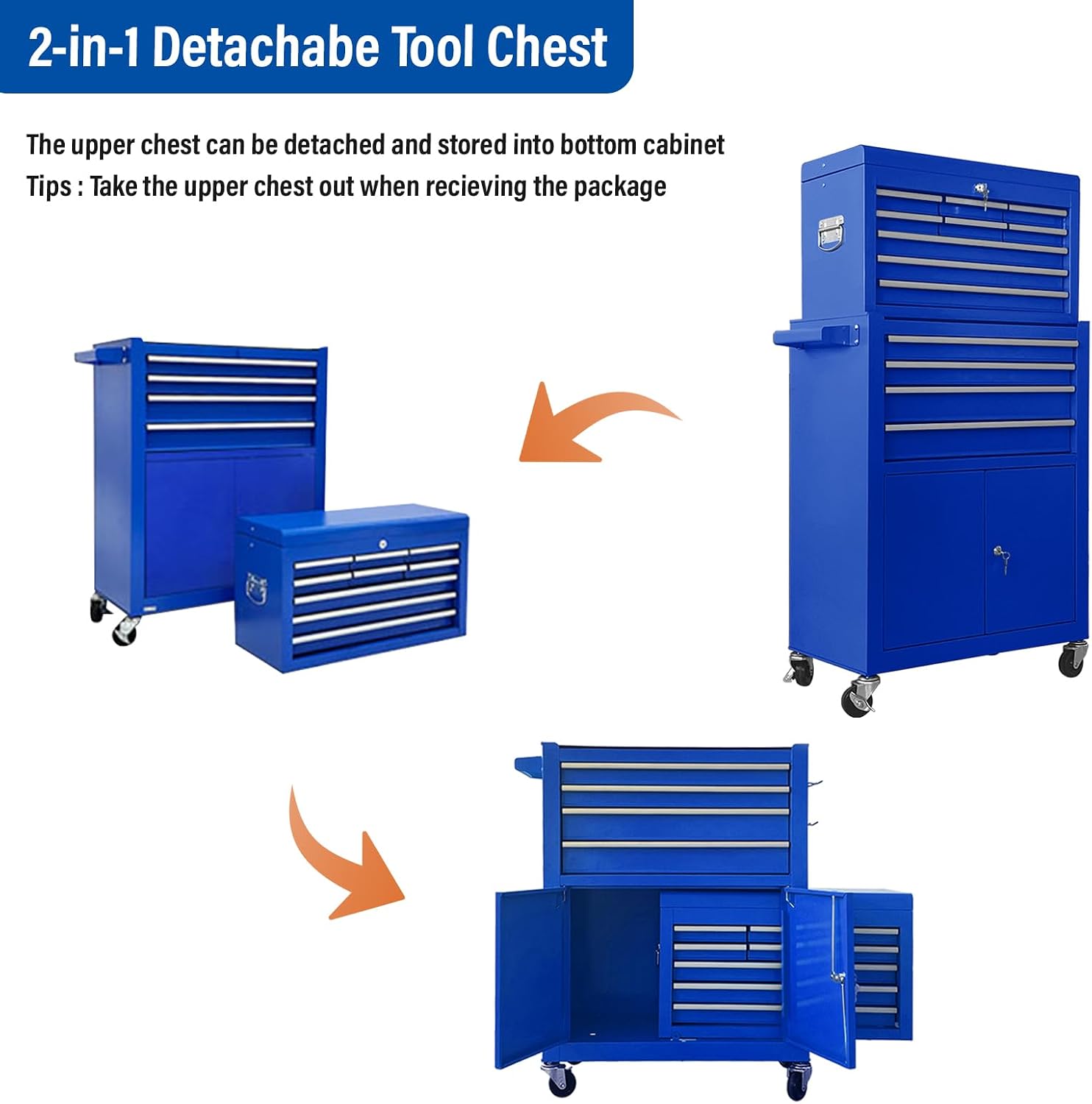 13 Drawers Tool Chest with Wheels, Rolling Tool Box with Drawers, Metal Tool Cabinet for Garage, Workshop(Blue)