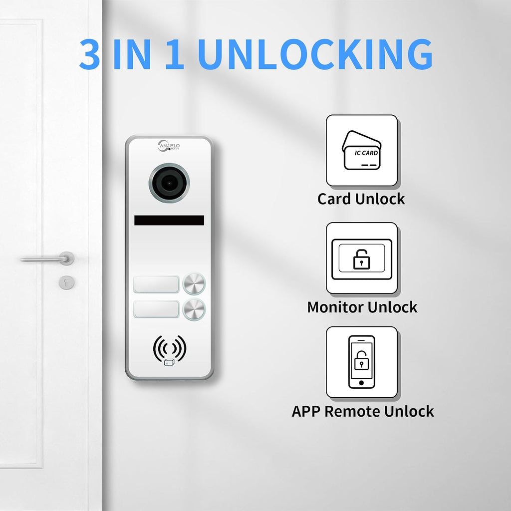 Wired Apartment Video Intercom System 2 Units 7 Inches Touch Monitor Wireless Wifi Video Doorbell System,Video Door Phone Kit,Indoor Outdoor Support Monitoring, Unlock, Dual Way Intercom for Home