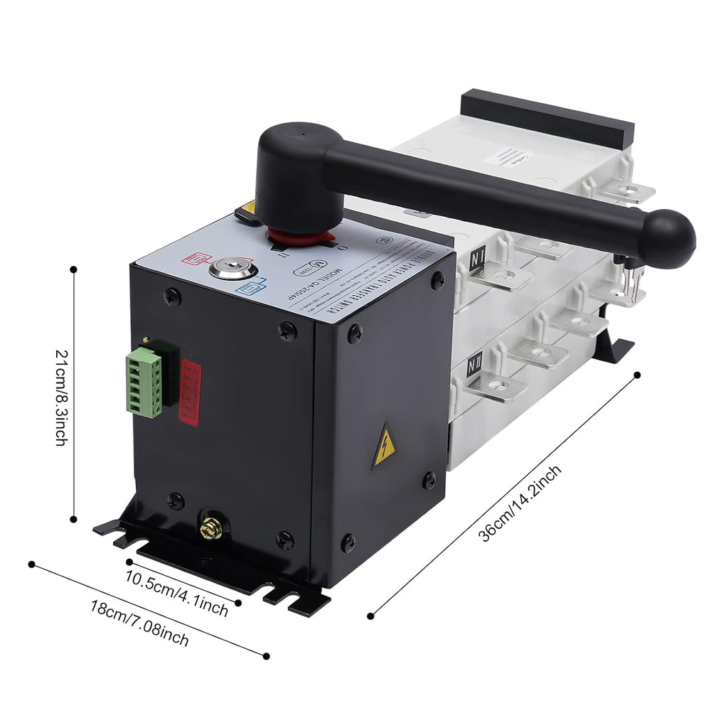 250A 4 Poles Industrial Automatic Transfer Switch Dual Power Automatic Transfer Switch Two in One Out, Transfer Switch Grid to AC Generator for Hospitals High-Rise Buildings Shopping Malls Factories