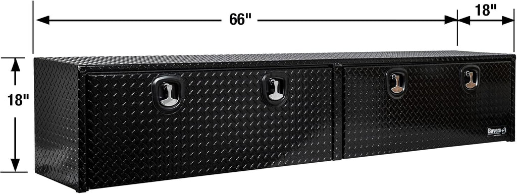 Buyers Products 1721561 Black Aluminum Diamond Tread Topsider Truck Box With Drop Door, 96x13x16 Inch, Weather Resistant, Locking Compression Latch, No Drill Install, Made in USA