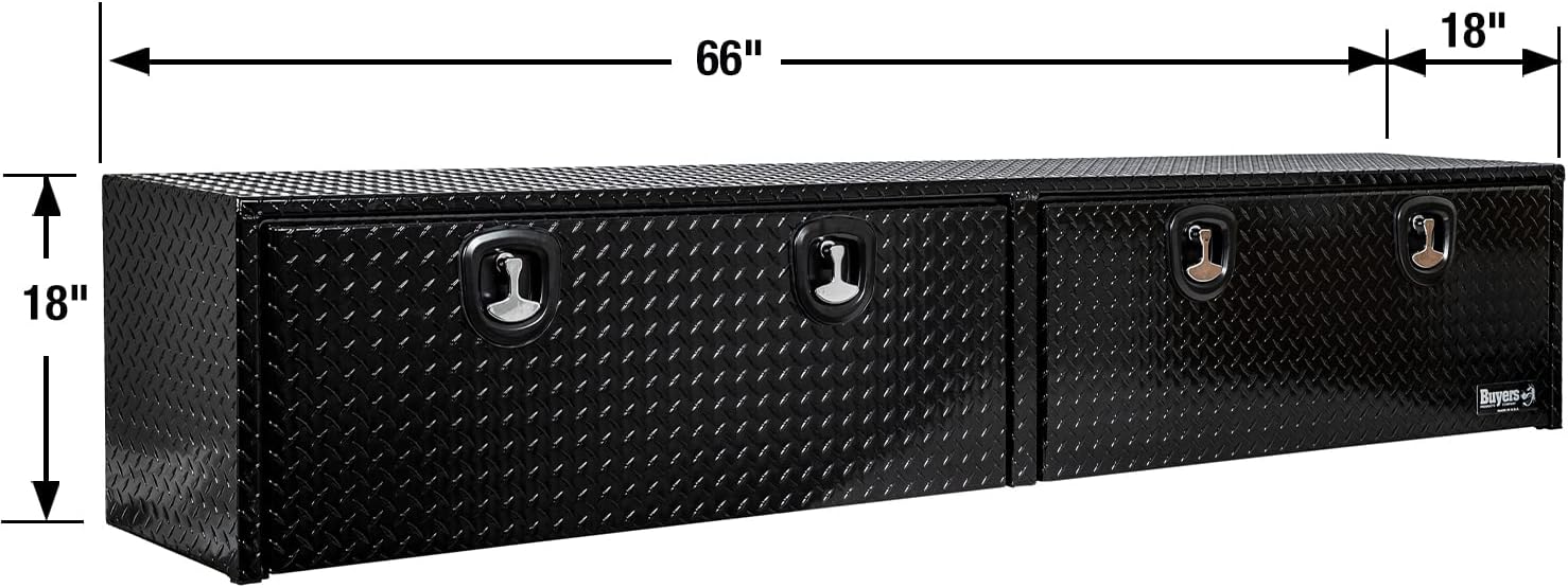 Buyers Products 1721561 Black Aluminum Diamond Tread Topsider Truck Box With Drop Door, 96x13x16 Inch, Weather Resistant, Locking Compression Latch, No Drill Install, Made in USA