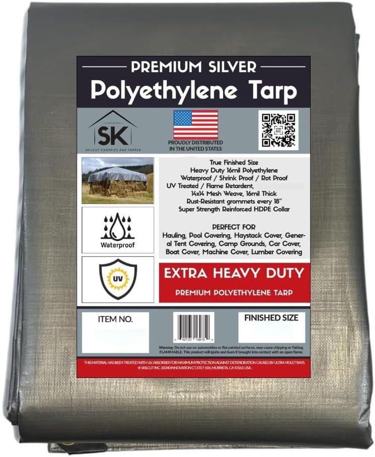 Silver Extra Heavy Duty 16 Mil Poly Tarp Canopy/Cover/Industrial/Agricultural 10x24