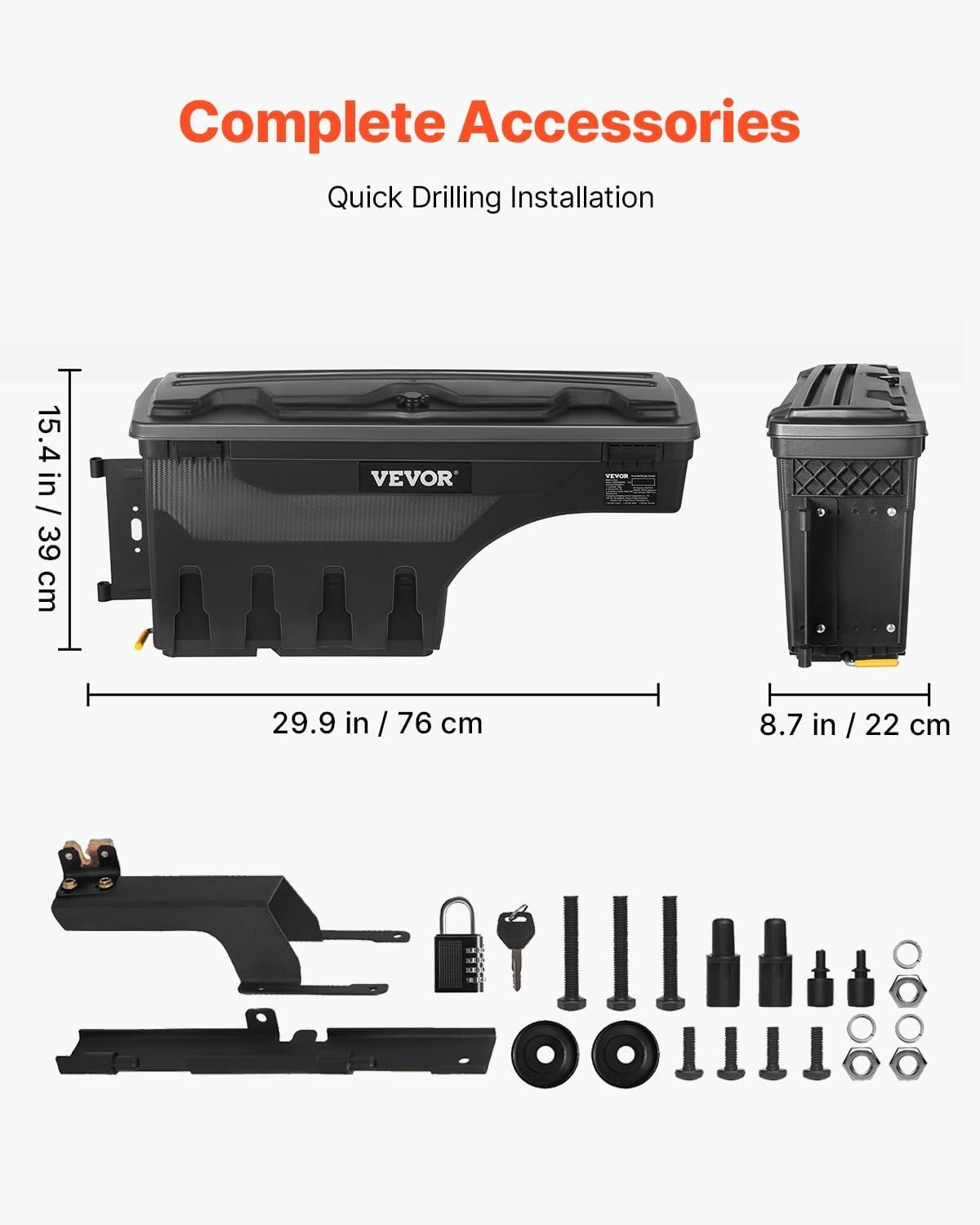VEVOR Truck Bed Storage Box, Lockable with Password Padlock, 6.6 Gal/25 L ABS Wheel Well Tool Box, Waterproof and Durable, Compatible with Ford F-150 2015-2021, Drivers Side (Left)