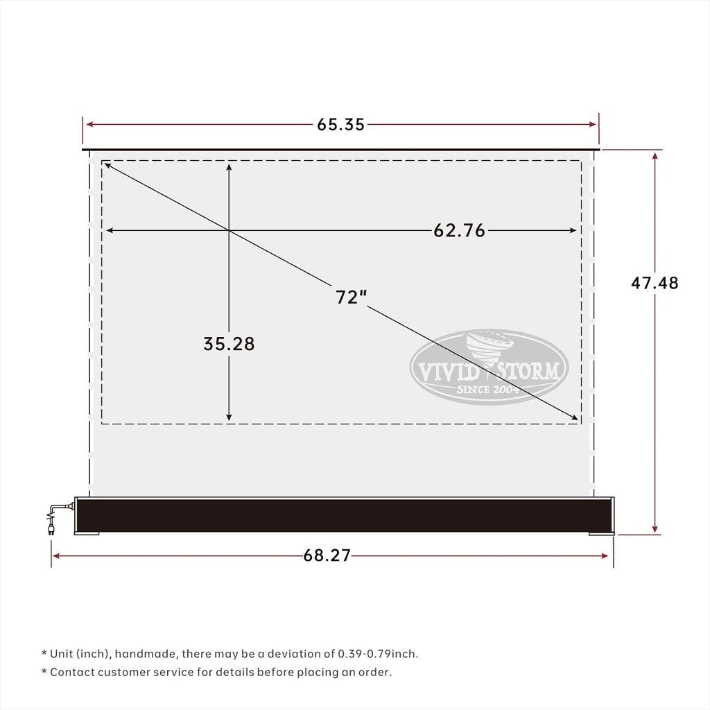 VIVIDSTORM-Projector Screen S 72 inch Portable Folding Stand Indoor Tension Floor Screen with All White Cinema, 4K/3D/UHD Gaming/Home Cinema,Compatible with Normally Projector,VSDSTWA72H