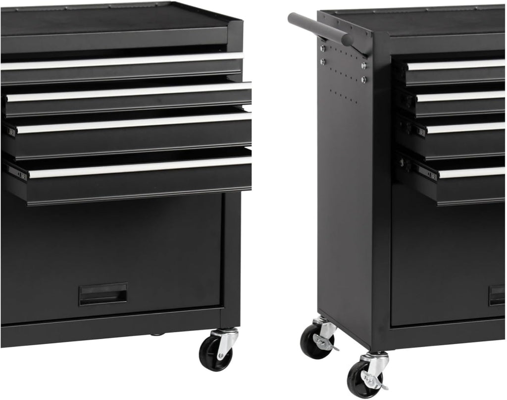 Tool Chest, 4-Drawers Rolling Tool Box with Workbench, Wheels & Handle, Large Space Mechanic Tool Cart, Suitable for Garages, Warehouses, Workshops, Repair Shops, Capacity 450lbs, Black
