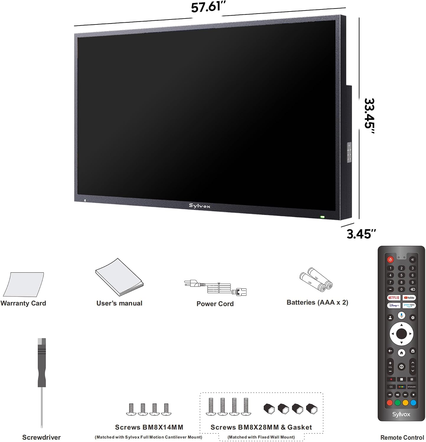 SYLVOX New 65' Outdoor Smart TV, Superior Waterproof Performance, Upgraded Matte Finish for Enhanced Anti-Glare Effect, Full Metal, with Dolby Atmos, 2000nits, Full Sun Pool Pro 3.0+ Series