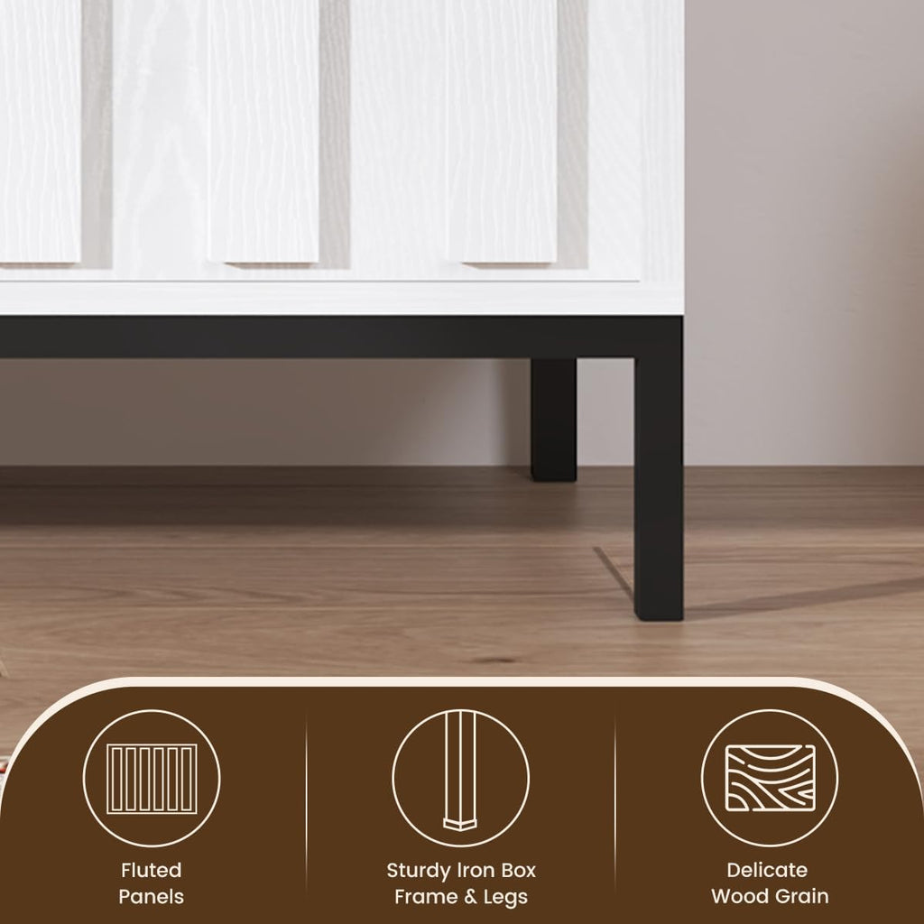 COCO DESIGN 70' Fluted TV Stand with Power Outlet for TVs up to 80', Modern Entertainment Center with Adjustable Shelves, Media Console Table with Storage for Living Room, White
