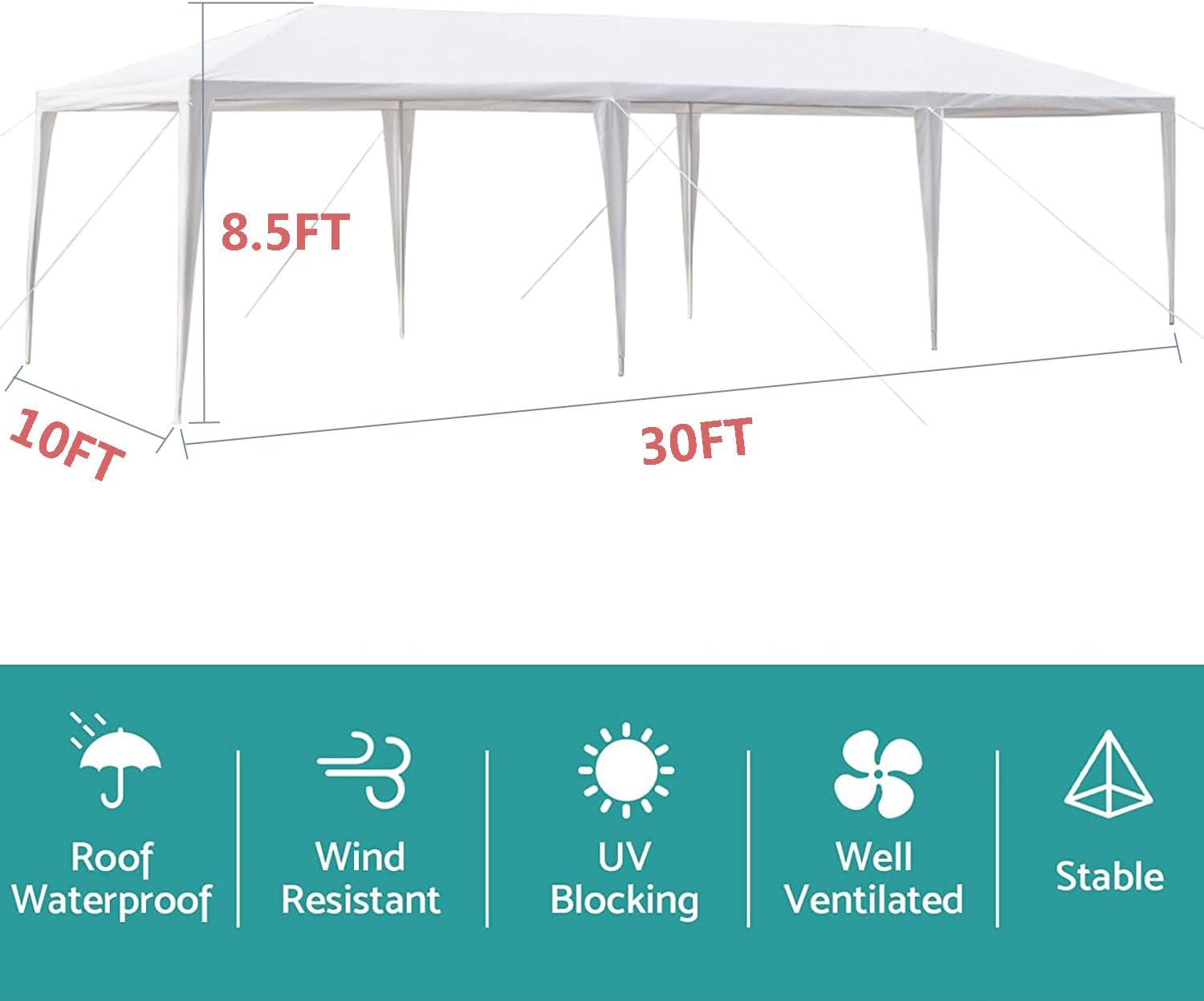 Outdoor Party Tent Wedding Birthday Tents for Parties Canopy Tent with Removable Sidewalls & Transparent Windows Outside Gazebo Event Tent for Garden Patio and Backyard (10'x30' Without Sidewalls)